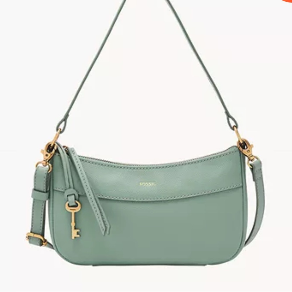 Fossil Skylar Baguette sea glass genuine leather shoulder or crossbody bag NWT